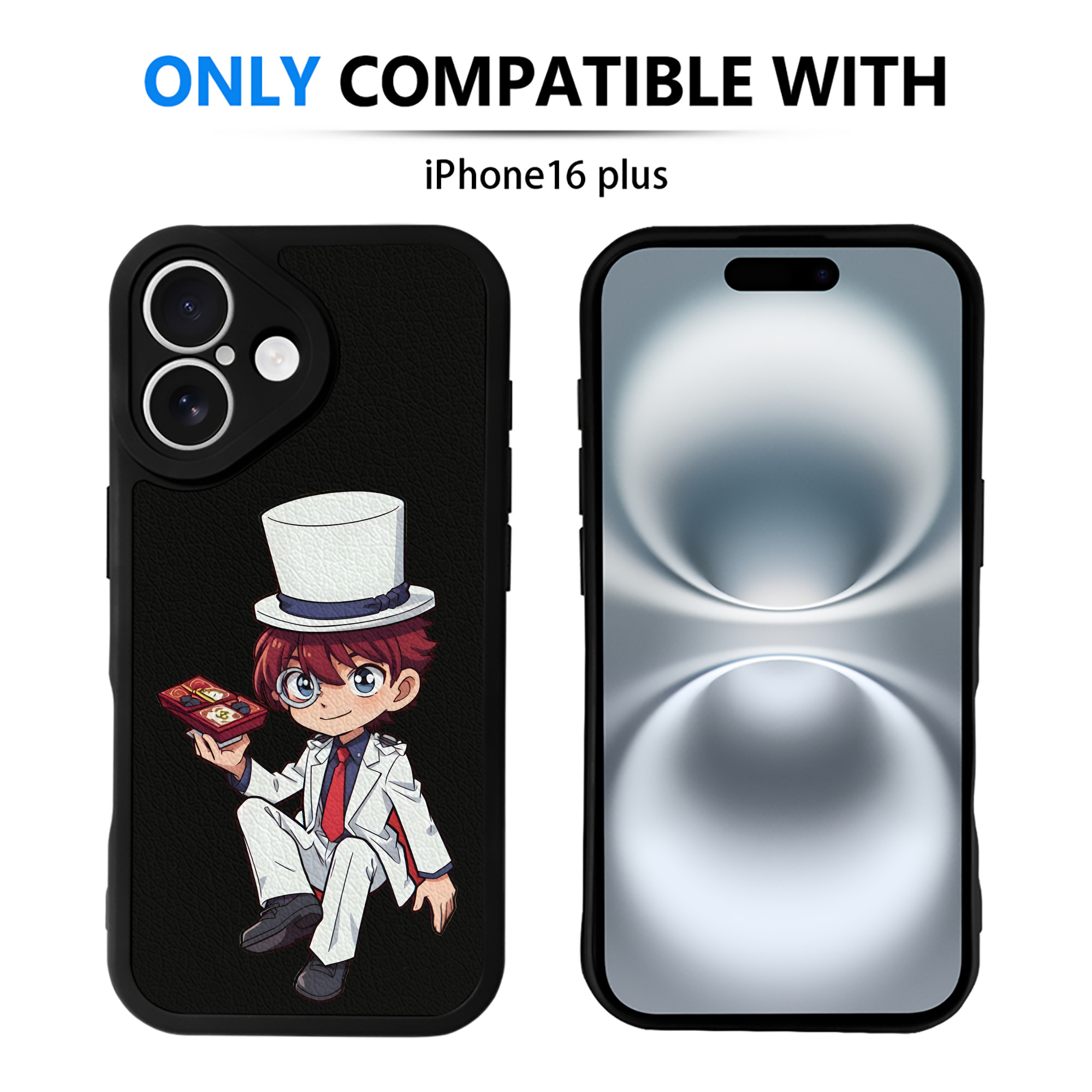 （画像用） 名探偵コナン くろば かいと Detective Conan Kuroba Kaito 【iPhone 16シリーズ対応】シリコンスマホケース（レザー調） 材質：シリコン